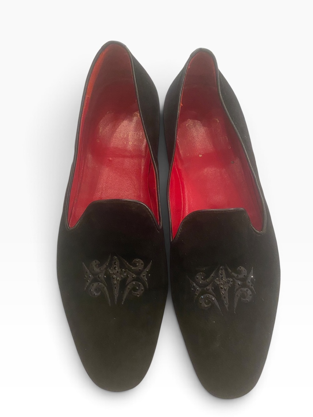 Cesare Paciotti Men’s Black Suede Loafer Slippers Red Leather Lining US Men’s 9